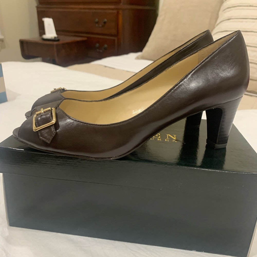 Ralph Lauren leather peep toe heels
